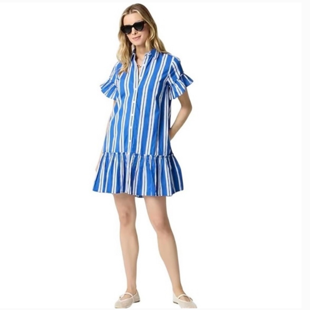J. Crew Blue and White Vertical Stripe Button-Up Shirt Dress